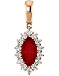 14K Rose Gold 10.00x5.00mm Marquise Cut Chatham Created Ruby and Diamond Pendant -- LIFETIME WARRANTY