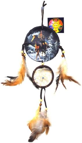Indian Warrior on Hourse Canvas Leather Tassel Native American Dreamcatcher, Free Copyrighted Tibetan Mantra Fridge Magnet