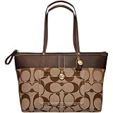 Coach Signature Stripe Zip Top Bag Tote 11691 Mahogany by 