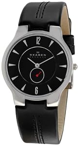 Skagen Casual Strap Steel Black Leather Mens Watch 433LSLB