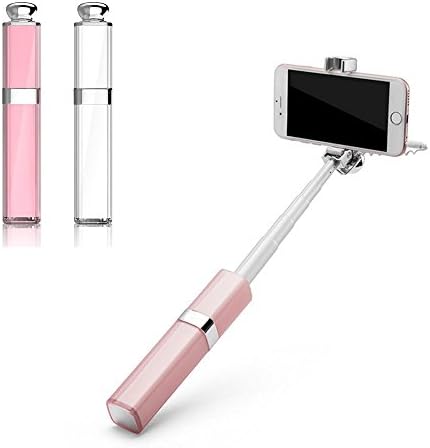 Bowada Lipstick Style Mini Wired Extendable fashionable Selfie Stick for iPhone 7 7S 6 Plus 6S Plus 5S SE 5C 5 4S 4 and Android Samsung HTC LG (Pink)