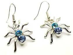 Small Creture Spider Crystal Studs Earrings Blue Crystals