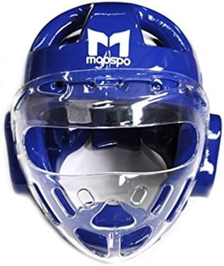 Moospo Taekwondo Head Gear Dipping Transparent Headgear Face Shield Kendo Taekwondo Protector Guard Korean 1EA with Free 10ID TKD Patch Gift (Blue, 4.XL)