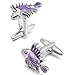 Men's 2 PCS Rhodium Plated Enamel Cufflinks Purple Silver Tone Tropical Fish Shirt Wedding Business 1 Pair Set