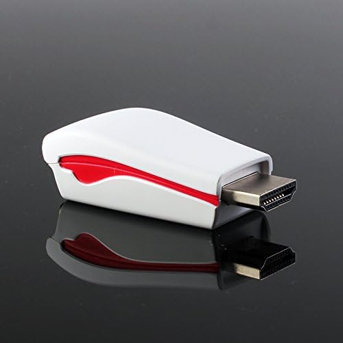 HIGHOT HDMI Input Male to VGA Female Adapter Converter with 3.5mm Audio Out For Projector PC Laptop NoteBook HD DVD (White + Red)