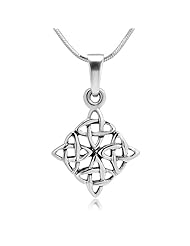 925 Sterling Silver Celtic Knot Design Square Shaped Pendant with Sterling Silver Necklace Chain 18 Jewelry for Women - Nickel Free