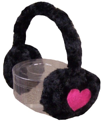 N'Ice Caps Girls Soft Velboa Faux Fur Ear Muffs with Heart Embroidery