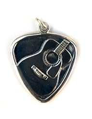 925 Sterling Silver Music Jewelry Guitar Pick with Accoustic Guitar Design Pendant