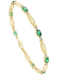 14k Gold 7 in. Loop Link Eternity Bracelet w/ 6x4mm Oval Cut Emerald Stones & Brilliant Cut Diamonds, 5/32 in. (4mm) wide