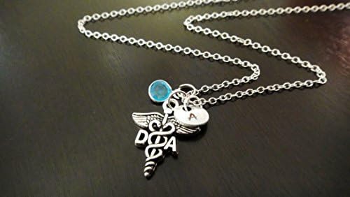 DA Dental Assistant Handstamped Personalized Crystal Birthstone Initial Necklace