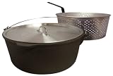 King Kooker CI16B 16-Quart Cast Iron Pot with Aluminum Lid and Basket
