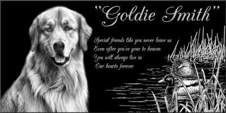 12 x 6 Lazer Gifts Personalized Black Granite Pet Memorial Marker Style Goldie