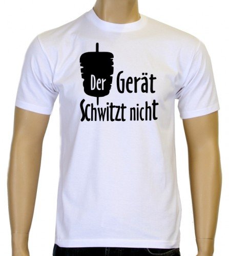 Coole-Fun-T-Shirts Herren T-Shirt Der Ger&auml;t schwitzt nicht ! D&ouml;ner, wei&szlig;-schwarz, S, 10814_weiss_schwarz_GR.S