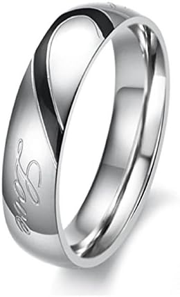 Nail King Heart-shaped Titanium Women Promise Ring "Real Love" Couple Wedding Band