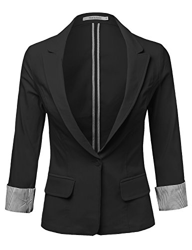 MBE Women's Classic Basic Stretchy Rolled Up Sleeve Blazer