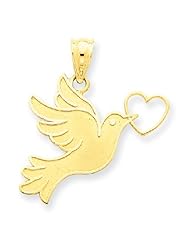 14k Gold Dove with Heart Pendant