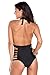 Happy Sailed Women's Modern Plunge Neck Strappy Backless Teddy Swimsuit Medium Size Black