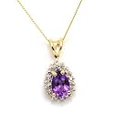 Pendentif MINI en Or Jaune 375/1000 Améthyste et Diamant 0.08carat avec une Fine Chaîne en Or de 45cm Par Jakob Strauss