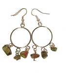 Unakite Earrings 07 Chandelier Pink Green Silver Plated Crystal Healing Gemstone Nugget Creativity Stone 2.2