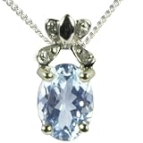 9ct White Gold Diamond Set Butterfly With Aquamarine Pendant On 18 Curb Chain