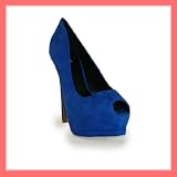 Women's Qupid Blue Suede High Heel Peep Toe Stiletto Platform Pumps (Tatum01)