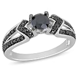Sterling Silver 1 CT TDW Black Diamond Black Rhodium Plated Engagement Ring