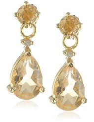 Sterling Silver, Diamond Accent and Citrine Linear Teardrop Post Earrings