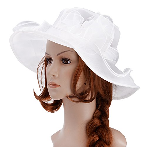 Vbiger Women's Summer Flat Large Wide Brim Gauze Kentucky Derby Sun Hat (White)