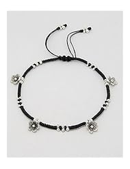 Flower Cotton Waxed Thread Anklet In Zinc