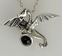 Sterling Silver Dragon Pendant with Genuine Stone Accent
