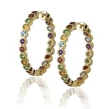 18k Gold Overlay Sterling Silver Multi-Gemstone Hoop Earrings