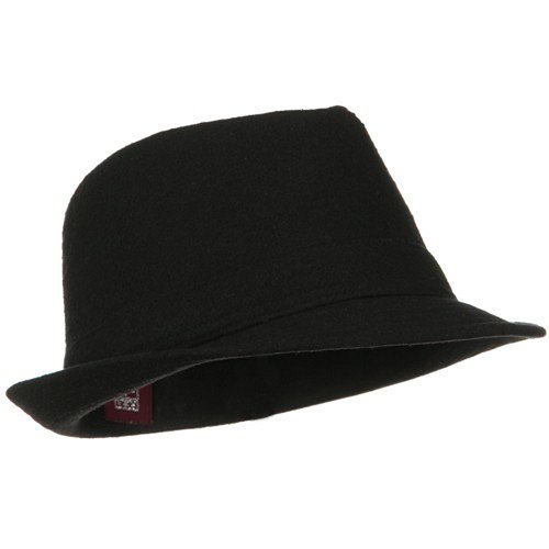 Solid Wool Blend Winter Fedora Hat - Black W19S64B