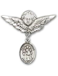 Sterling Silver Baby Badge with St. Felicity Charm and Angel with Wings Badge Pin