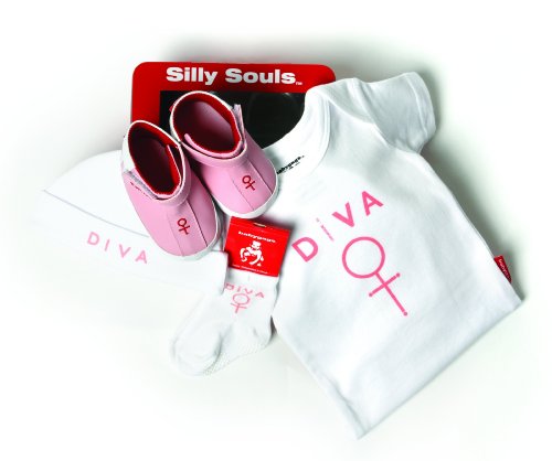 Silly Souls Diva 4-Piece Baby Gift Set, White/Pink, 0-3 Months