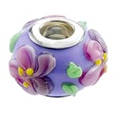 Avedon Polished Sterling Silver Blue with Pink Flower Glass Slide Charm