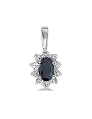 14k White Gold Oval Sapphire And Diamond Pendant plus 18" Chain