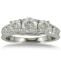 1ct Three Stone Plus Diamond Enagement Ring in 10K White Gold (sizes 4-9)
