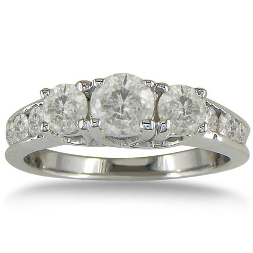 1ct Three Stone Plus Diamond Enagement Ring in 10K White Gold (sizes 4-9)