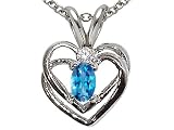 0.27 cts Genuine Blue Topaz and Diamond Heart Pendant - 14kt White or Yellow Gold