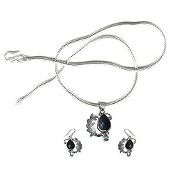 Pendant & Earring Set Sterling Silver Black Onyx Gemstone Jewelry (gpers006)
