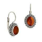 Sterling Silver .925 Genuine Amber Stone Twist Border LeverBack Lever Back Earrings