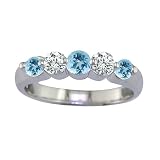 1 Ct.Five-Stone Blue Aquamarine Gemstone and White Diamond Engagement Ring Bridal Style Round Cut...