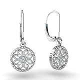14K White Gold Genuine Round White Diamond Antique Style Earrings