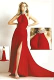 Red Pleated Chiffon Pageant Gown
