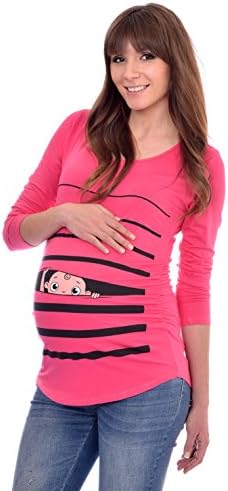 Peaberry Women's Baby Peeking Maternity Shirt, Pink S