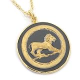 14K Gold 18 Artform Bordered Black & Gold Lion Necklace