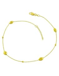 14 Karat Yellow Gold Diamond-cut Beads Station Adjustable Anklet (10 Inch)