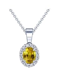 Platinum Oval Cut Yellow Sapphire And Round Diamond Pendant