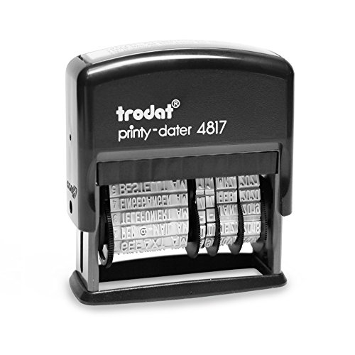 Date Stamp Form Trodat Printy 4817, Self-Inking, with 12 Commercial Texts in German, Black Ink.