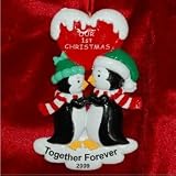 Our First Christmas Kissing Penguins Personalized Ornament